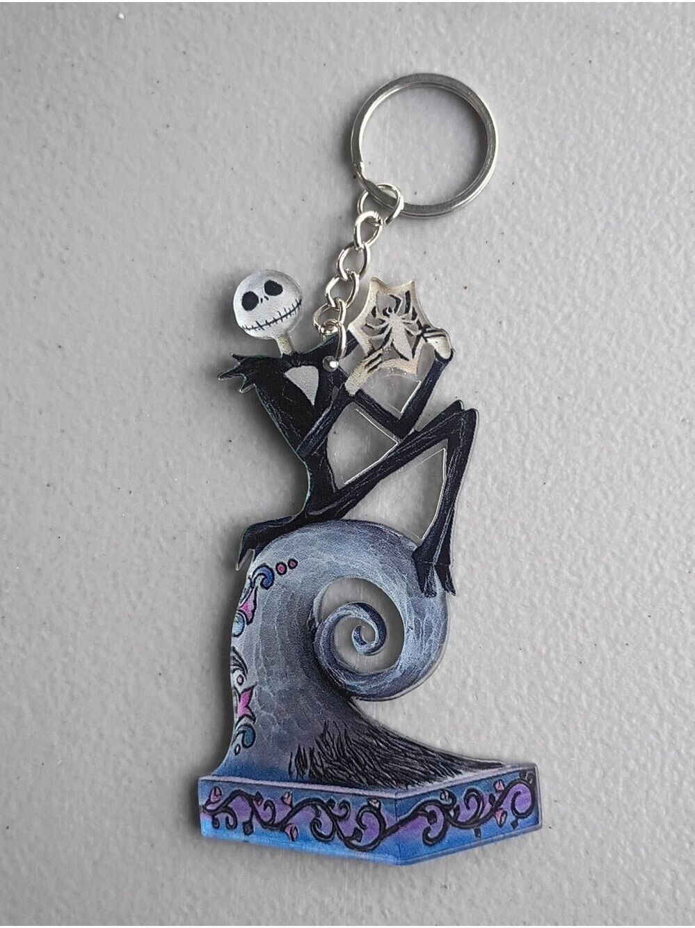 Nightmare Jack Skellington Keychain - Black & Gray with Purple Accents